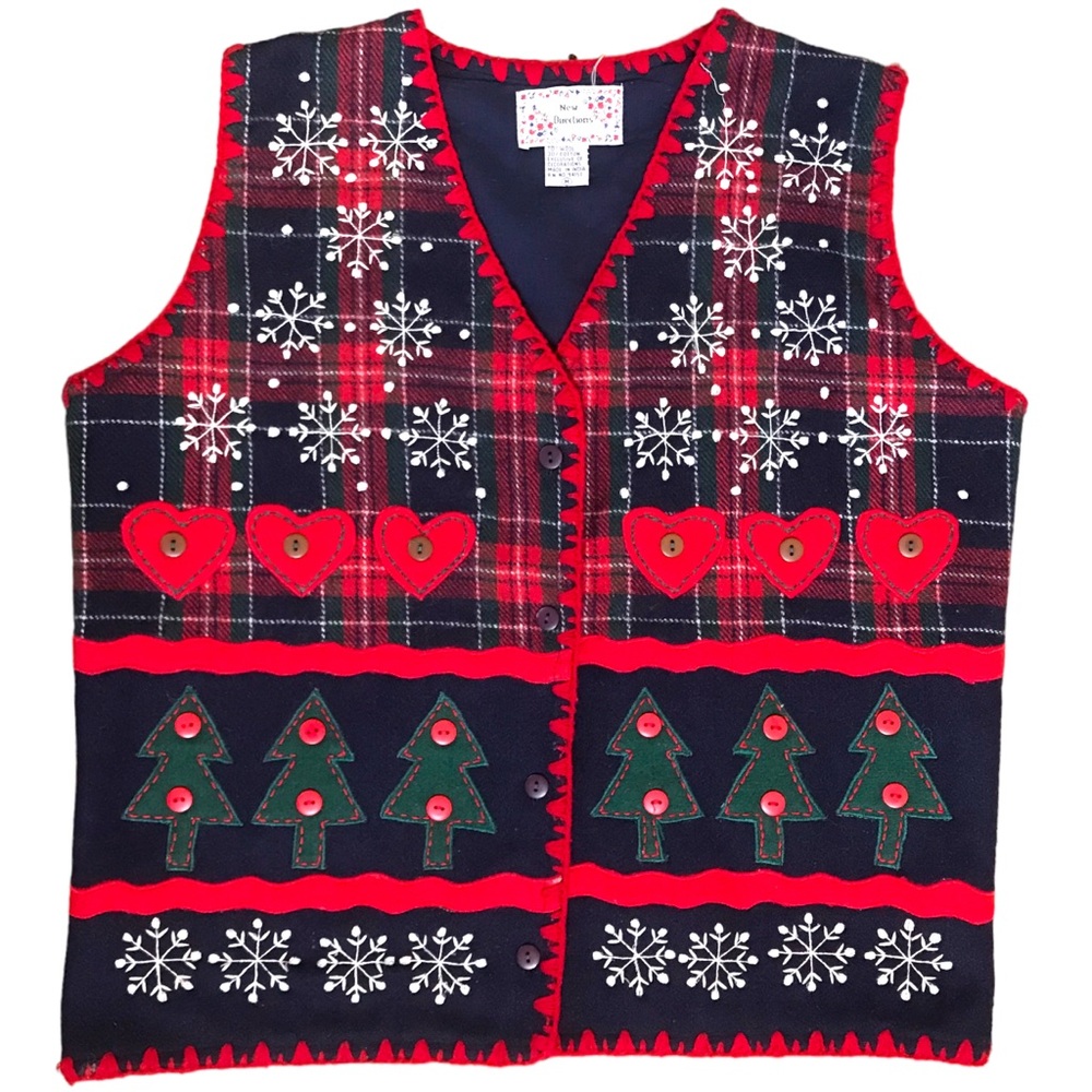 New Directions M Vintage Wool Winter Cottage core Patchwork Ugly Christmas Vest